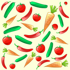 Colorful ripe fresh vegetables pattern. Vector background