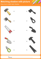 Match construction tools with shadow - Worksheet for education