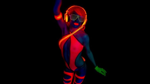 disco gogo dancer in glow UV costume