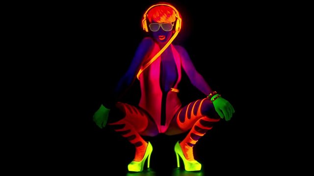 disco gogo dancer in glow UV costume