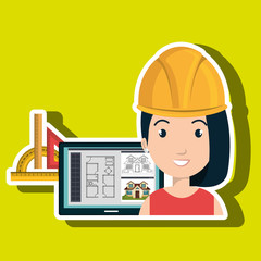 woman architecture laptop plans