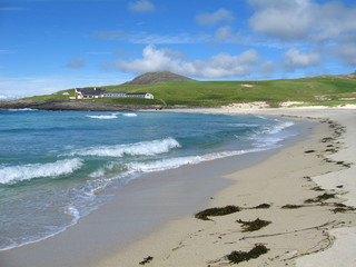 Tangasdale beach, isle of Barra, Outer Hebrides, Scotland on a sunny summer's day with waves...