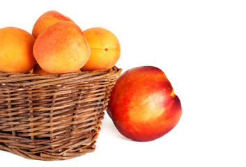 Basket of fresh apricot and nectarine isolated on a white