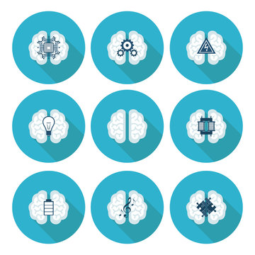 Collection of brain creation and idea icons