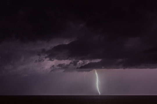 Thunderstorm over the mediterranean sea at night