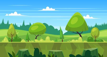 Cartoon nature seamless landscape with trees