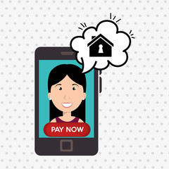 woman house smartphone speak