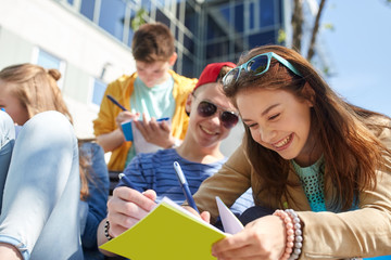 group of students with notebooks at school yard