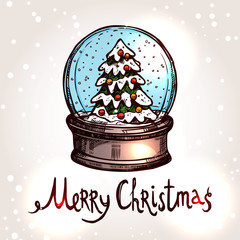 Christmas Card With Hand Drawn Snowglobe