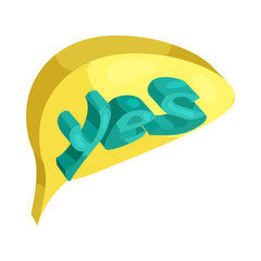 Yes word in a speech bubble icon in cartoon style on a white background