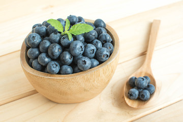 Blueberries in wood table