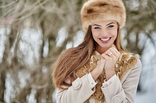Beautiful pretty girl in winter clothes