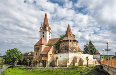 Fototapeta na wymiar Fortified catholic church in Cristian Sibiu Romania. UNESCO heri