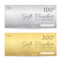 Gift voucher or gift certificate template in luxury gold and sil