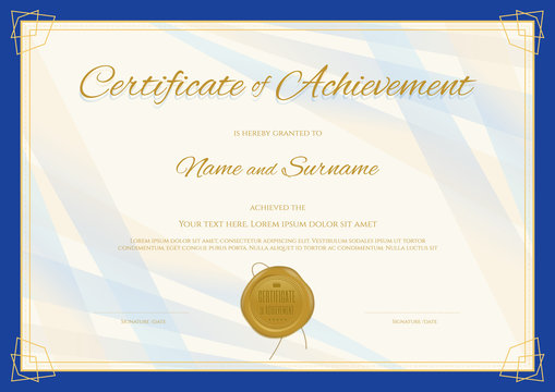 Certificate of Achievement template in modern theme with blue border
