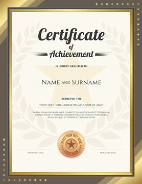Portrait certificate of achievement template with gold border