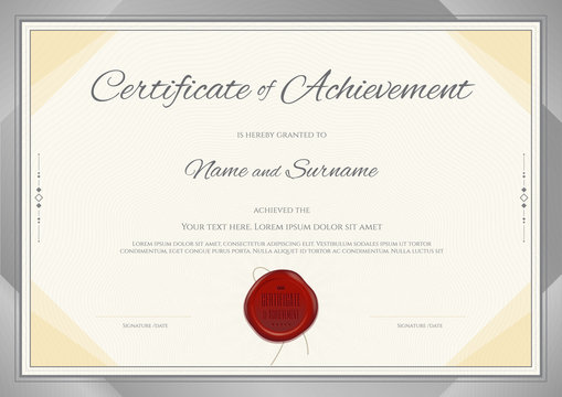 Certificate of Achievement template in modern theme with silver border