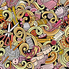 Cartoon handmade and sewing doodles seamless pattern