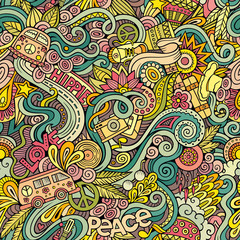 Cartoon hand-drawn Doodles on the subject of Hippie style theme 