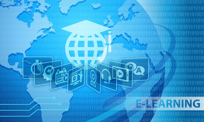 E-Learning Online Training Education Webinar Concept Blue Background