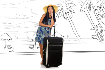 Young woman travelling tropical island in travel concept