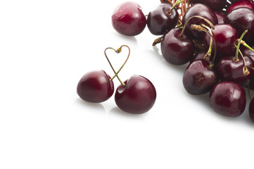 Fresh cherry close up on the white