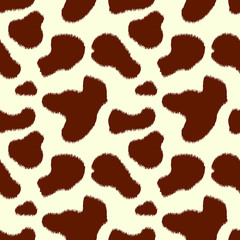 Brown and white cow skin animal print seamless pattern, vector