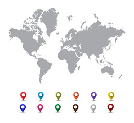 Fototapeta na wymiar World map with colorful pointer marks