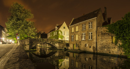 Fototapeta na wymiar Nocturnal view of a canal in Bruges