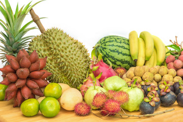 Fresh Thai fruits on white background