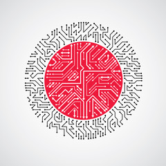 Vector abstract technology illustration with round black and red