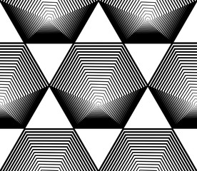 Black and white illusive abstract seamless pattern with geometri