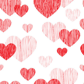 Love heart seamless pattern. Happy Valentines day pencil sketch tiled background. Valentine's day greeting ornament