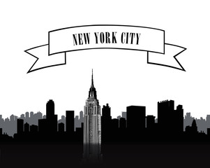 NYC sign. Urban city skyline silhouette. Travel USA background