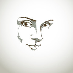 Black and white illustration of lady face, delicate visage featu