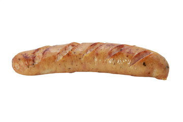 Fried smoked sausage or wurst isolate on white background