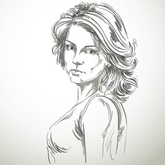 Hand-drawn vector illustration of beautiful confident woman. Mon