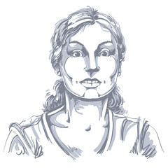 Vector portrait of scared woman, illustration of amazed or frigh