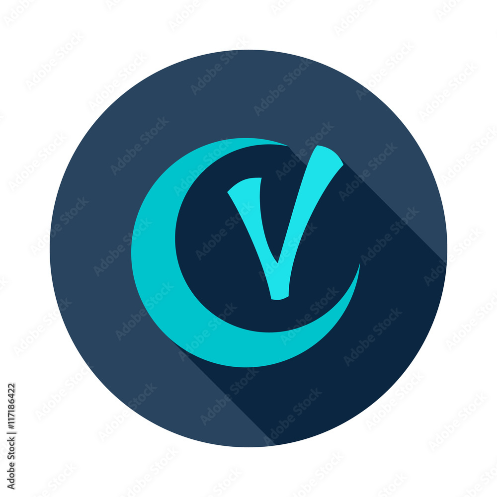Aufkleber checkmark and crescent icon in flat style with long shadow. click and choice symbol