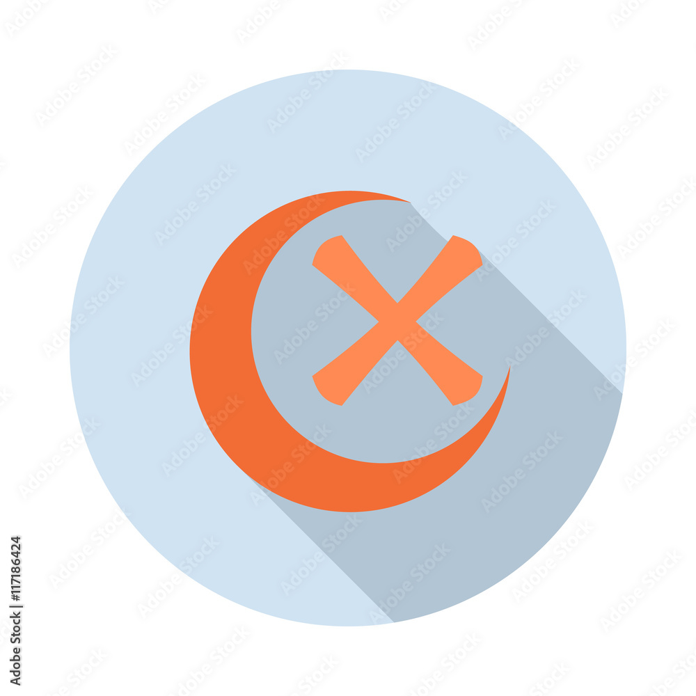 Poster cross and crescent icon in flat style with long shadow. click and choice symbol