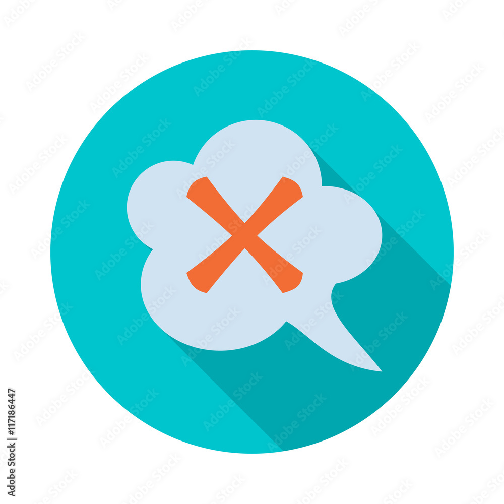 Aufkleber cross in cloud icon in flat style with long shadow. click and choice symbol