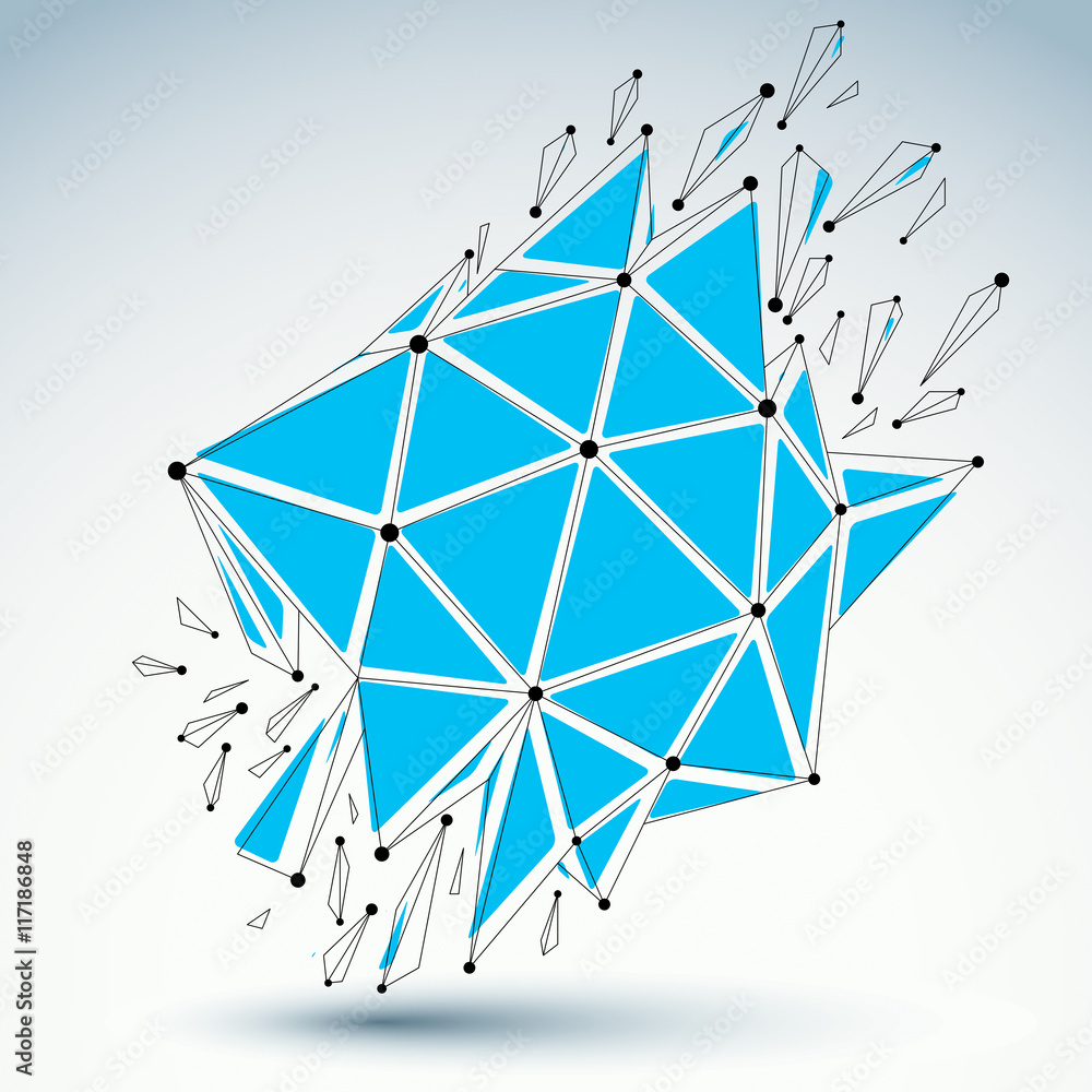 Poster abstract 3d faceted figure with connected black lines and dots.