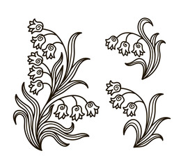 vector, contour, black and white illustration, coloring book, set, branch, flowers, leaves, plant, garden, forest, summer, season, doodle style, abstraction