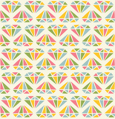Vector seamless pattern with diamond stones, hand drawn look. Abstract background with colorful crystals
