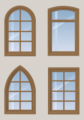 A set of wooden arched windows and a classic design in vector graphics.