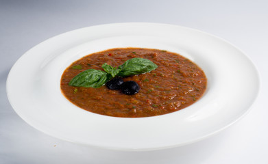 soup on a white plate