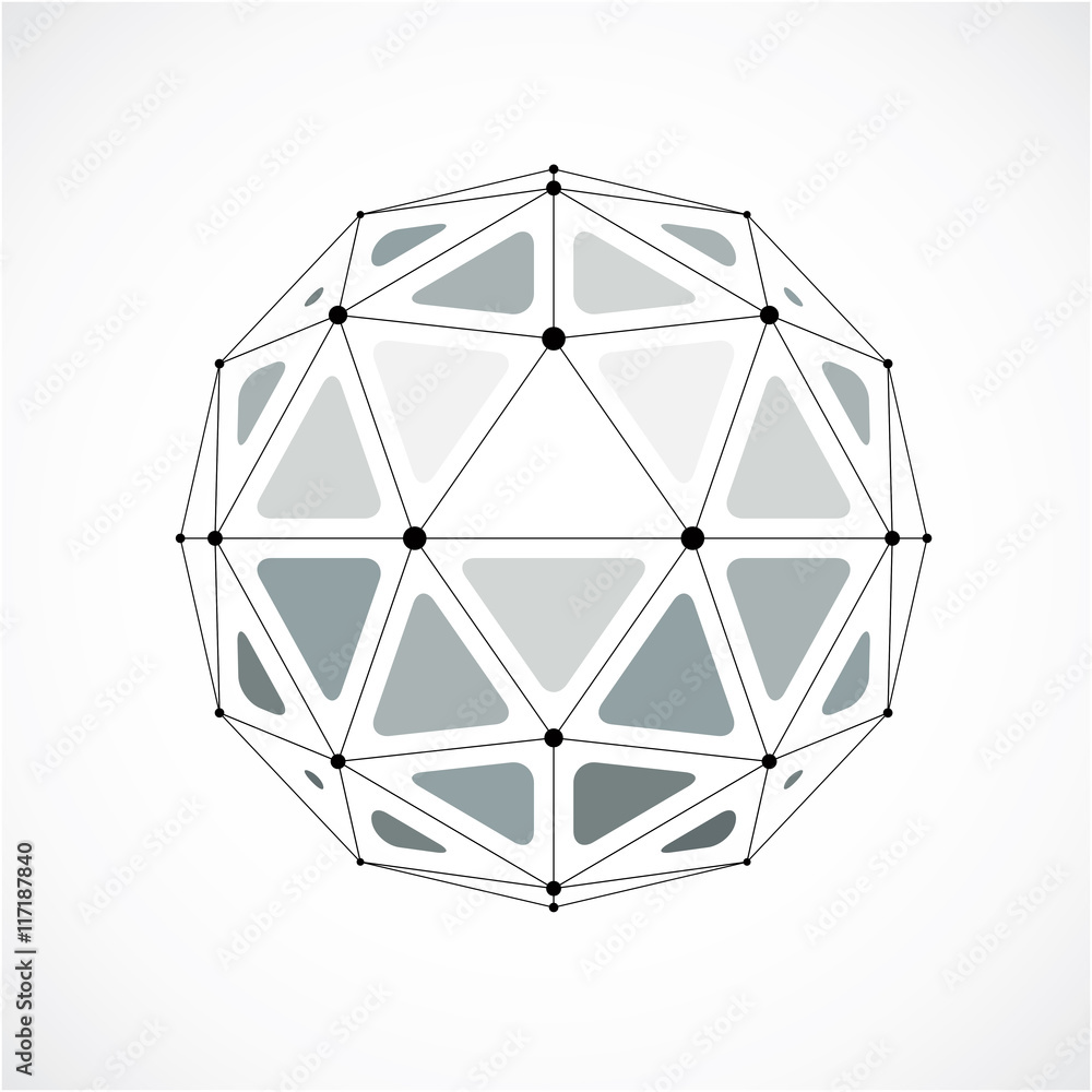 Poster abstract 3d faceted figure with connected black lines and dots.