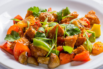 salad with mushrooms and meat