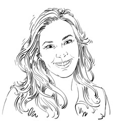 Hand-drawn vector illustration of beautiful smiling woman. Monoc