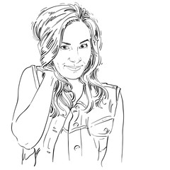 Vector art drawing, portrait of gorgeous flirting girl isolated